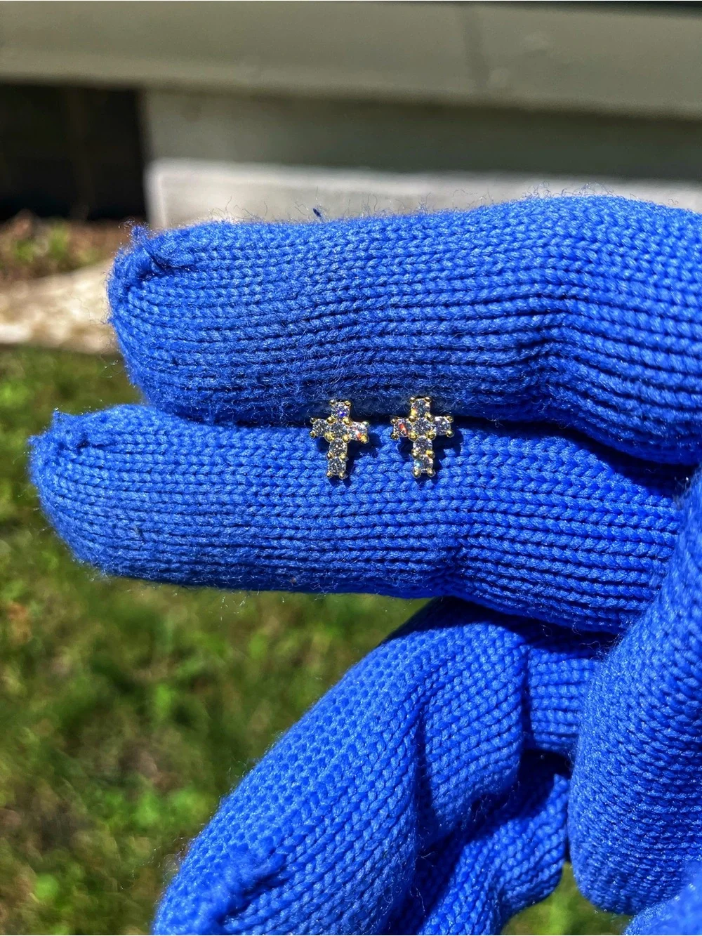 Brand New 925 Sterling Silver (Gold) Moissanite Cross Earrings